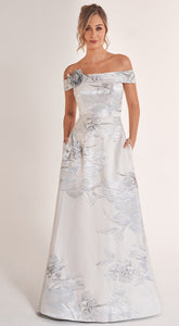 Jasmine K278069 Off the Shoulder Jacquard A-Line Dress