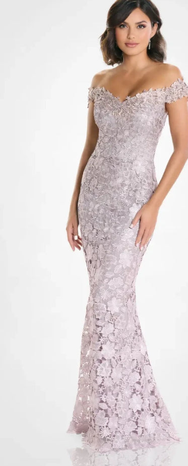 Montage M507 Off the Shoulder Lace Long Gown