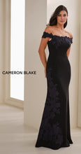 Load image into Gallery viewer, Cameron Blake CB908 Off the Shoulder Crepe Gown with Embroidered Flowers
