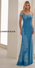 Load image into Gallery viewer, Cameron Blake CB908 Off the Shoulder Crepe Gown with Embroidered Flowers
