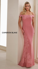 Load image into Gallery viewer, Cameron Blake CB908 Off the Shoulder Crepe Gown with Embroidered Flowers
