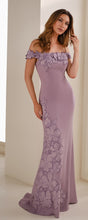 Load image into Gallery viewer, Cameron Blake CB908 Off the Shoulder Crepe Gown with Embroidered Flowers
