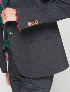 Vilagallo Grey Blazer with Scallop Trim and Detailed Buttons