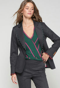 Vilagallo Grey Blazer with Scallop Trim and Detailed Buttons