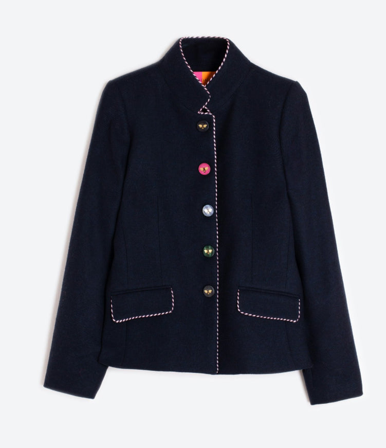 Vilagallo Navy Jacket with Detailed Buttons and Trim