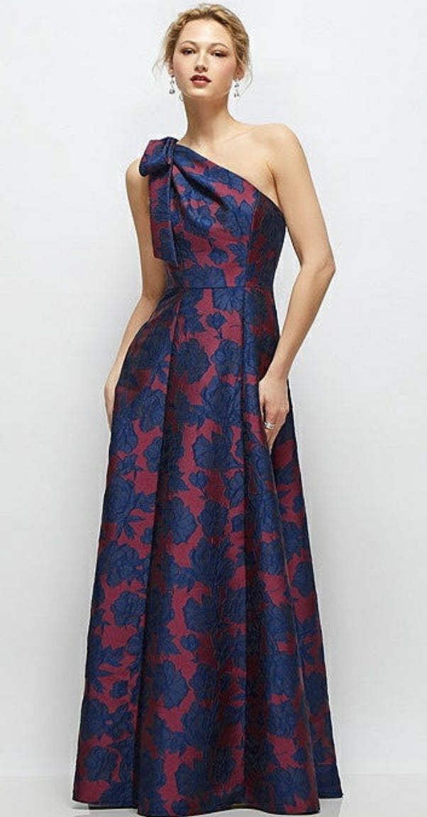 Dessy D875 One Shoulder Long Print Gown