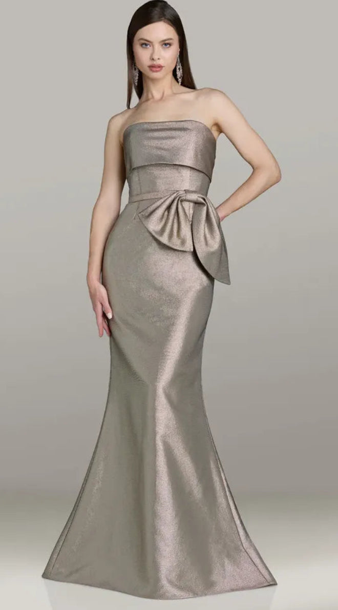 Feriani 12562 Gold Strapless Gown with Side Bow