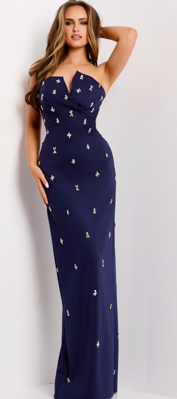 Jovani 43824 Navy Strapless Dress with Couture Beading