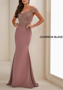 Cameron Blake CB907 Chiffon Sheath with Lace Detail