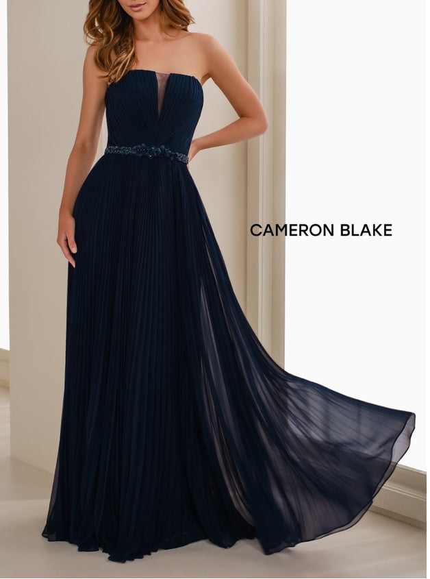 Cameron Blake CB903 Strapless Pleated Chiffon Long Gown