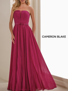 Cameron Blake CB903 Strapless Pleated Chiffon Long Gown