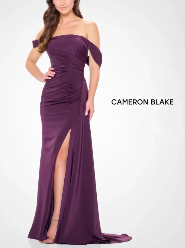 Cameron Blake CB3241 Off the Shoulder Eggplant Dress