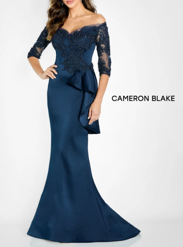 Cameron Blake CB140 Off the Shoulder Gwon with Lace and Beads