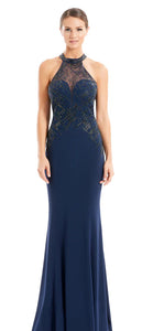 Alexander by Daymor 1672 Midnight Halter Dress with Beaded Bodice