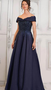 Rina di Montella RD3102 Off the Shoulder Long Gown in Navy