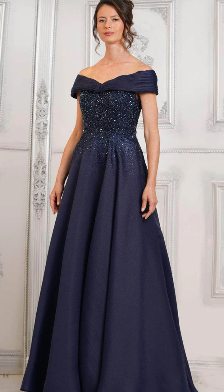 Rina di Montella RD3102 Off the Shoulder Long Gown in Navy