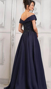 Rina di Montella RD3102 Off the Shoulder Long Gown in Navy