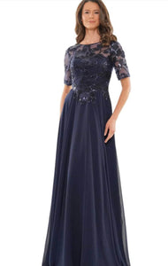 Marsoni M286 Navy Long Gown with 3/4 Sleeve