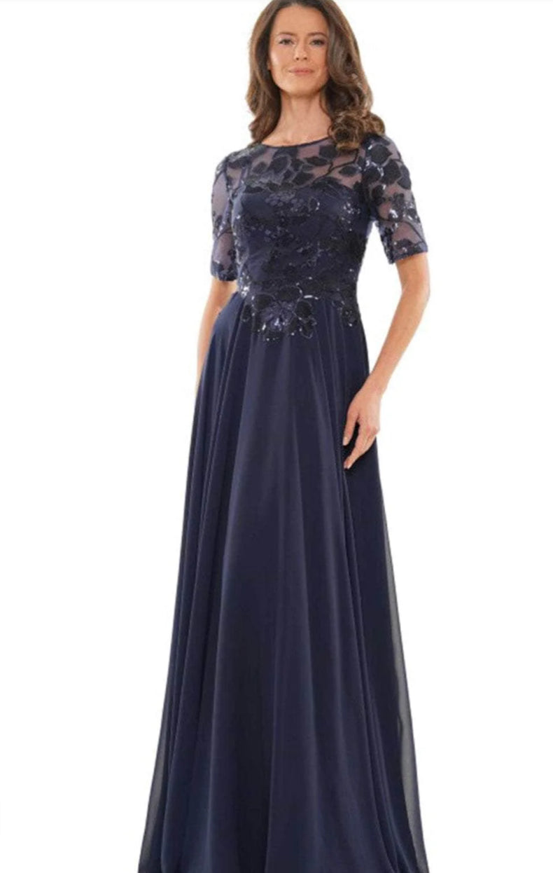 Marsoni M286 Navy Long Gown with 3/4 Sleeve