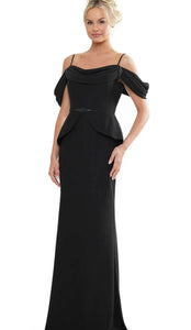 Marsoni MV1271 Black Off the Shoulder Crepe Gown with Delicate Beaded Detail
