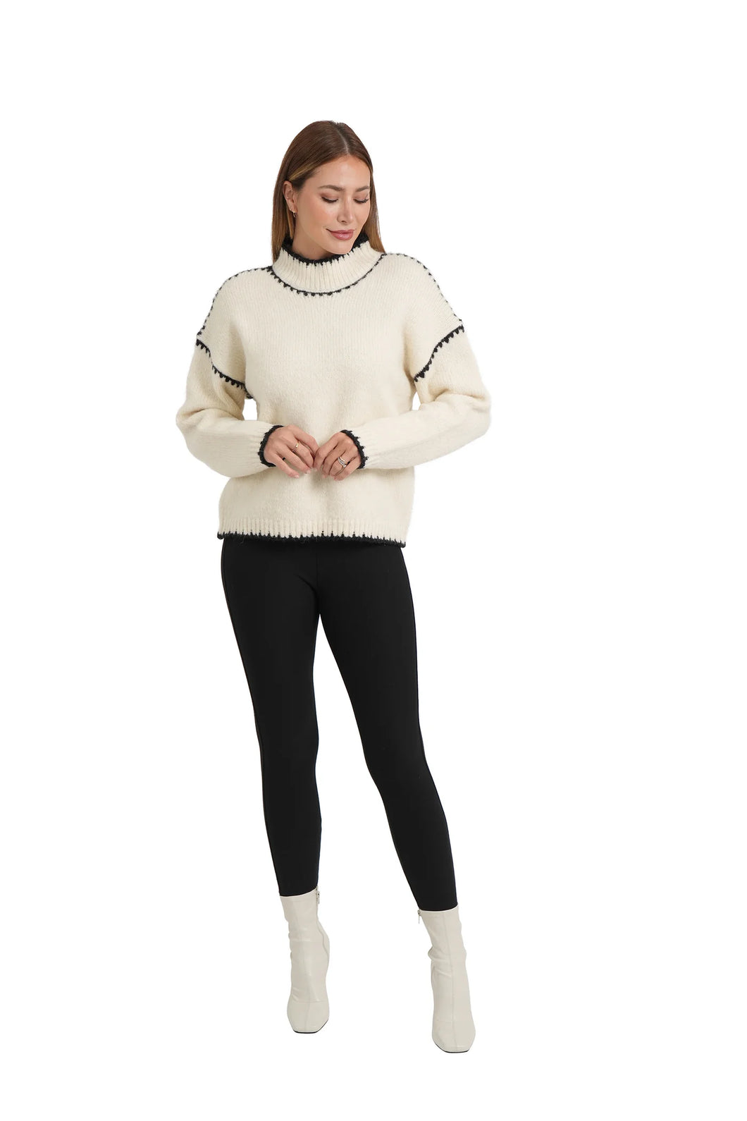 Love Token Liv Sweater in Ivory with Black Accent