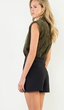 Load image into Gallery viewer, THML WCT3386 Olive Sleeveless Mock Neck Suede Top
