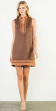 Load image into Gallery viewer, THML THS1873 Sleeveless Suede Dress with Vegan Leather Trim in Brown

