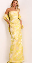 Load image into Gallery viewer, Jovani 45289 Strapless Ruched Gown in Yellow Damask
