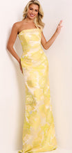 Load image into Gallery viewer, Jovani 45289 Strapless Ruched Gown in Yellow Damask
