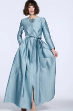 Load image into Gallery viewer, Emily Shalant Long Sleeve Taffeta Dress with Beaded Brooch
