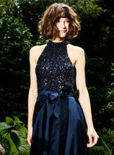 Load image into Gallery viewer, Emily Shalant Halter Gown with Beaded Bodice and Taffeta Skirt
