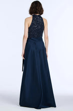 Load image into Gallery viewer, Emily Shalant Halter Gown with Beaded Bodice and Taffeta Skirt
