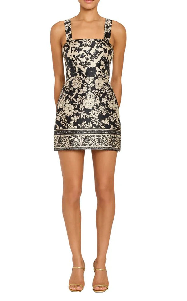 Amanda Uprichard Brianne Dress in Babylon Black and Gold Print
