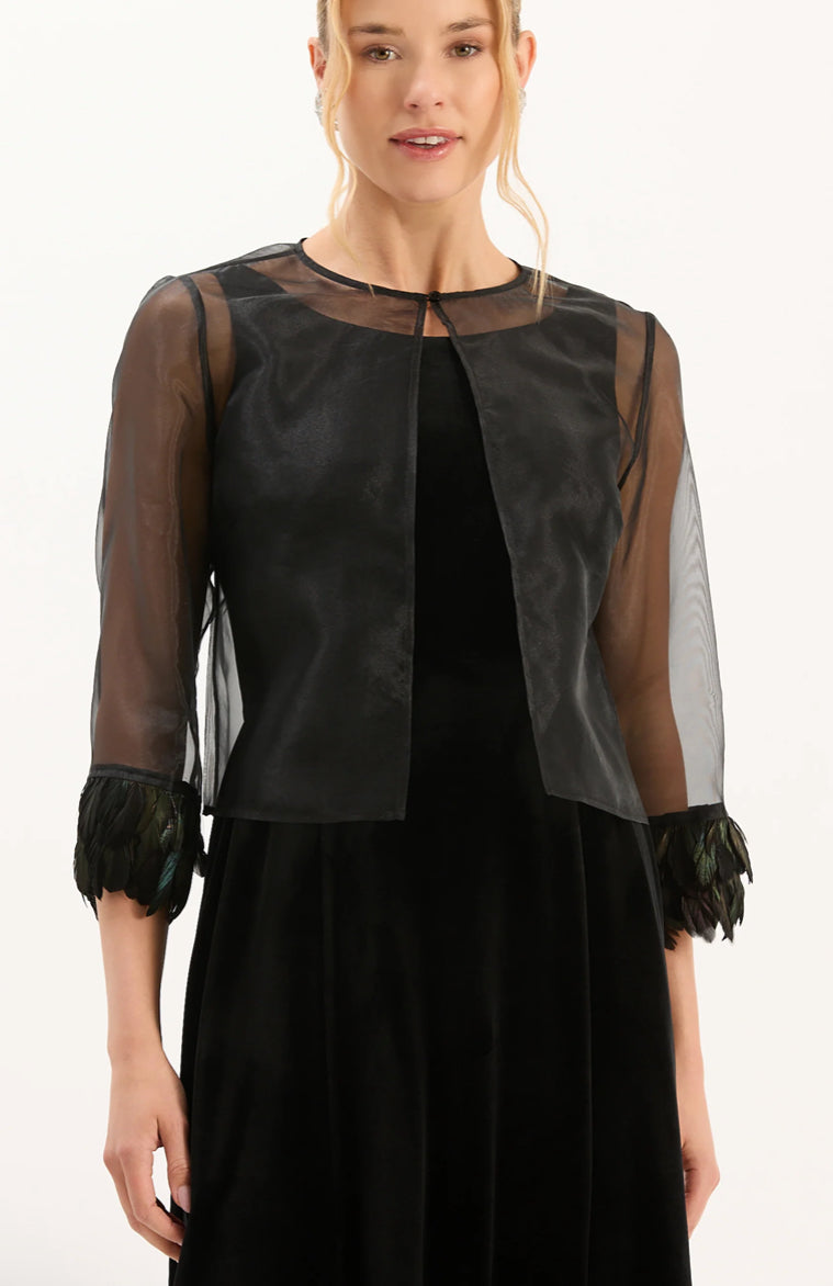 Tyler Boe Elise Feather Trim Jacket in Black