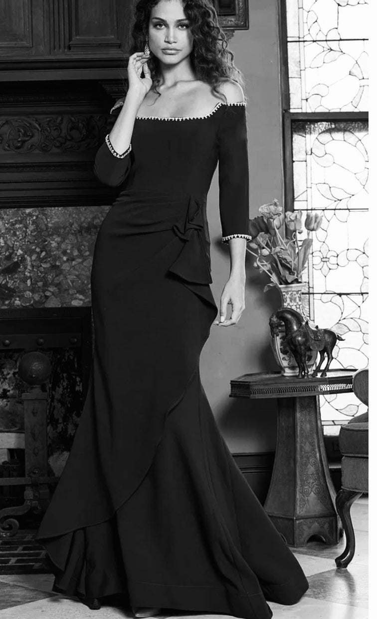 Jovani 23190 Off the Shoulder Fitted 3/4 Sleeve Evening Gown