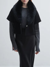 Load image into Gallery viewer, Pissenlit Short Sleeve Black Cashmere Blend Jacket with Fur Collar
