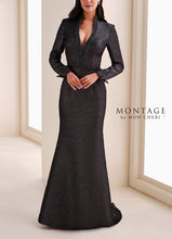 Load image into Gallery viewer, Montage Long Sleeve Stunning V-Neckline Gown with Beading
