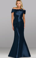 Feriani 18639 Navy Off the Shoulder Gown with Rouched Waistline