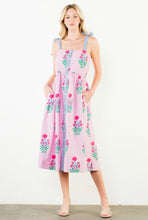 Load image into Gallery viewer, THML SRT2053 Pink and Blue Tie Strap Floral Pattern Midi Dress
