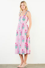 Load image into Gallery viewer, THML SRT2053 Pink and Blue Tie Strap Floral Pattern Midi Dress
