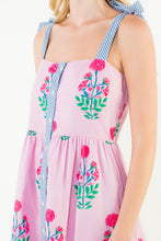 Load image into Gallery viewer, THML SRT2053 Pink and Blue Tie Strap Floral Pattern Midi Dress
