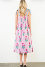 Load image into Gallery viewer, THML SRT2053 Pink and Blue Tie Strap Floral Pattern Midi Dress
