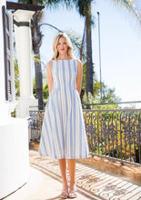 Load image into Gallery viewer, THML WCT3497 Sleeveless Blue, Black and White Striped Midi Dress
