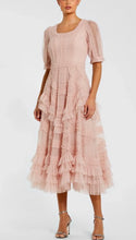 Load image into Gallery viewer, Macduggal 8248 Short Sleeve Micro Ruffle Midi Dress
