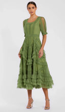Load image into Gallery viewer, Macduggal 8248 Short Sleeve Micro Ruffle Midi Dress
