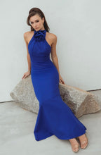 Load image into Gallery viewer, Macduggal 50053 Halter Crepe Long Gown with Flower Detail
