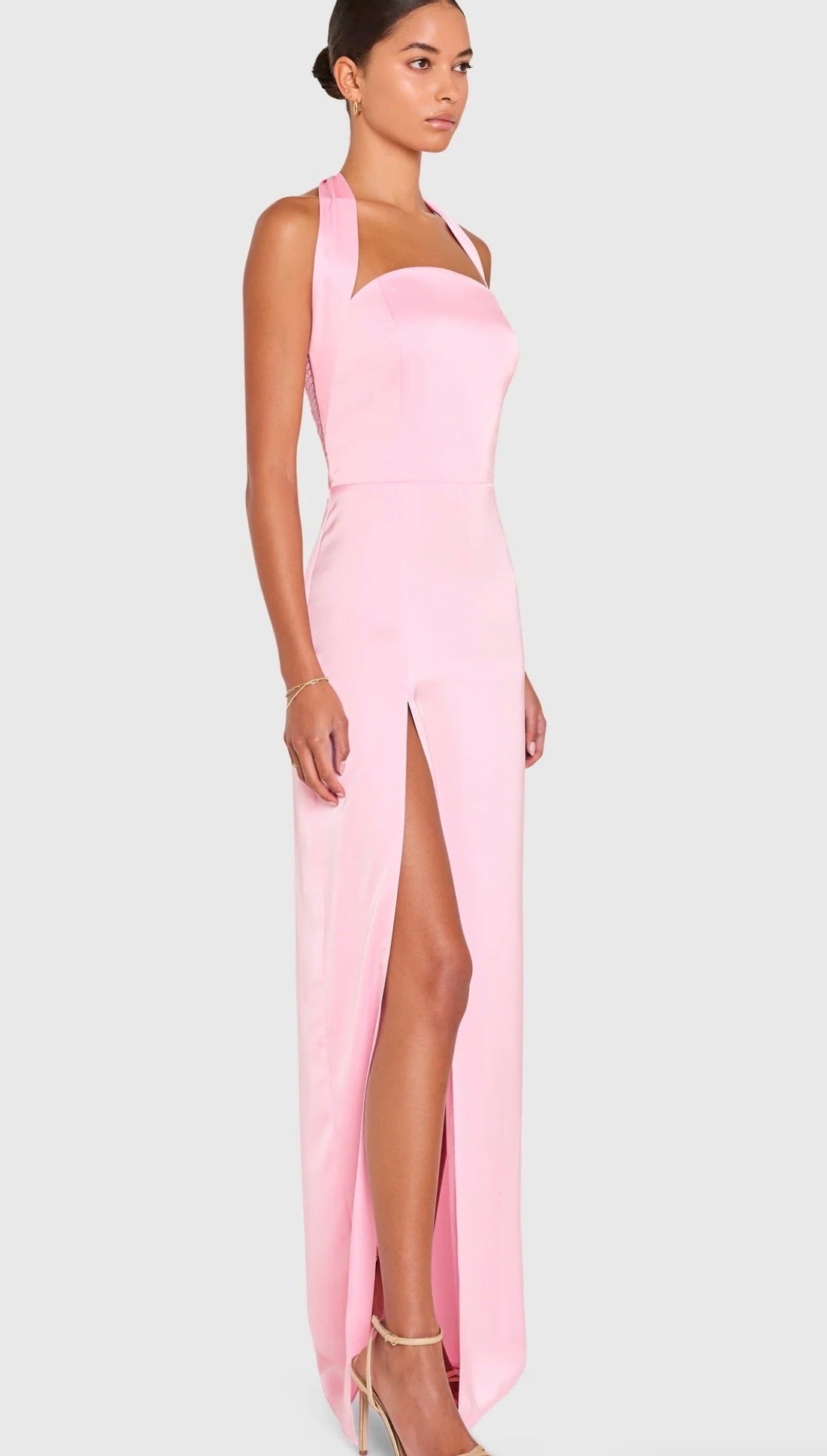 amanda uprichard dress pink Amanda Uprichard Cynthia Gown in Light Pink – Gigi's Closette Ltd