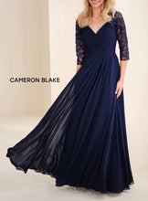 Load image into Gallery viewer, Cameron Blake CB824 Chiffon A-line Gown with Semi Sheer Sleeves
