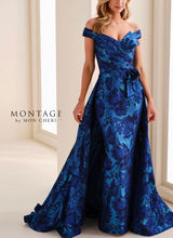 Load image into Gallery viewer, Montage M4201 Brocade Off the Shoulder Sheath with Flower Detail
