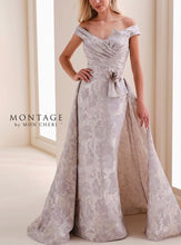 Load image into Gallery viewer, Montage M4201 Brocade Off the Shoulder Sheath with Flower Detail
